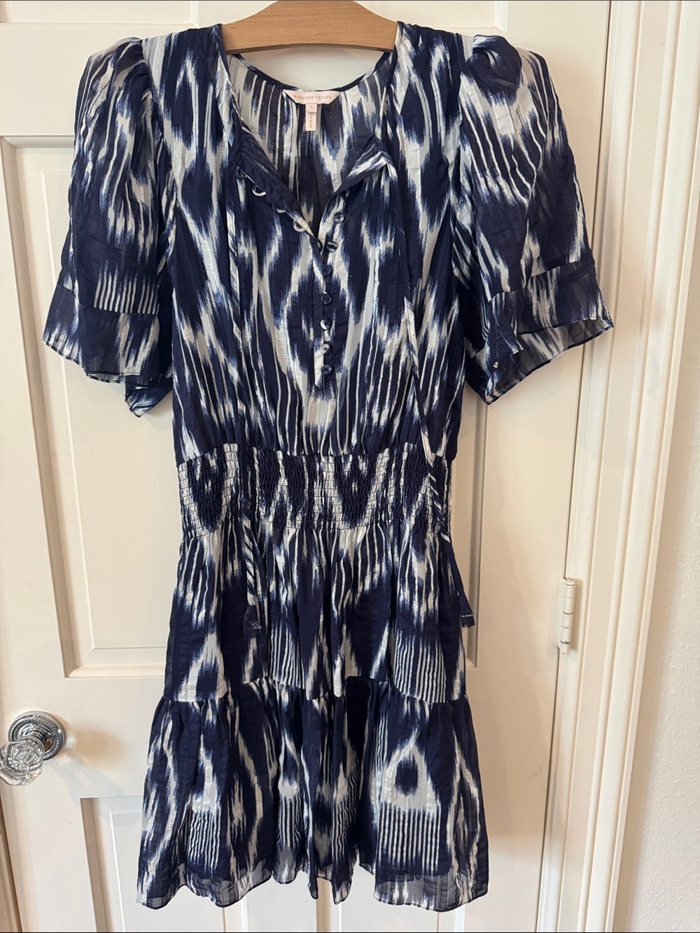 Rebecca Taylor Navy and White Ikat Mini Dress
